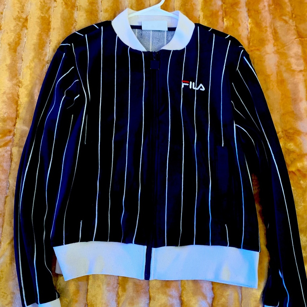 Fila Super Soft Bliue Velour Pinstripe Track Jacket Unisex